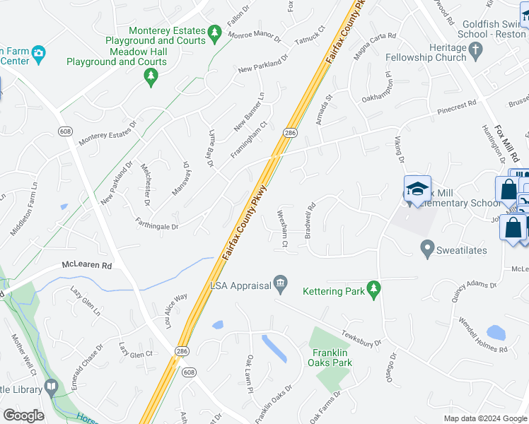 map of restaurants, bars, coffee shops, grocery stores, and more near 12824 Wrexham Road in Herndon