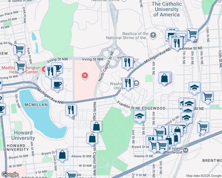 map of restaurants, bars, coffee shops, grocery stores, and more near 101 Independence Avenue Southeast in Washington