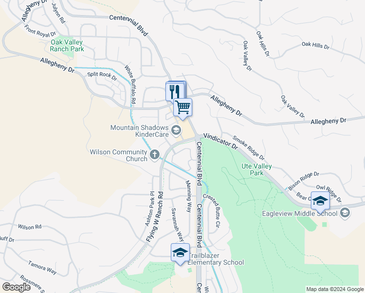 map of restaurants, bars, coffee shops, grocery stores, and more near 2170 Alicia Point in Colorado Springs