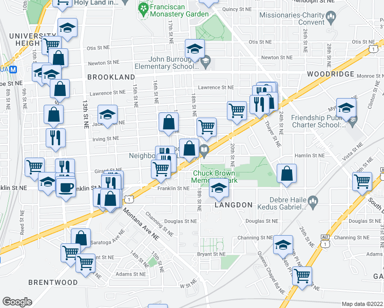 map of restaurants, bars, coffee shops, grocery stores, and more near 101 Independence Avenue Southeast in Washington