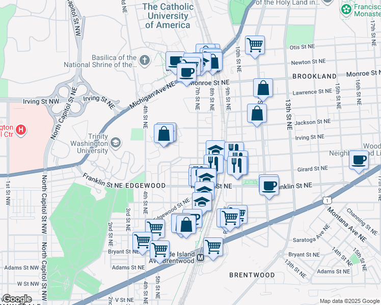 map of restaurants, bars, coffee shops, grocery stores, and more near 101 Independence Avenue Southeast in Washington