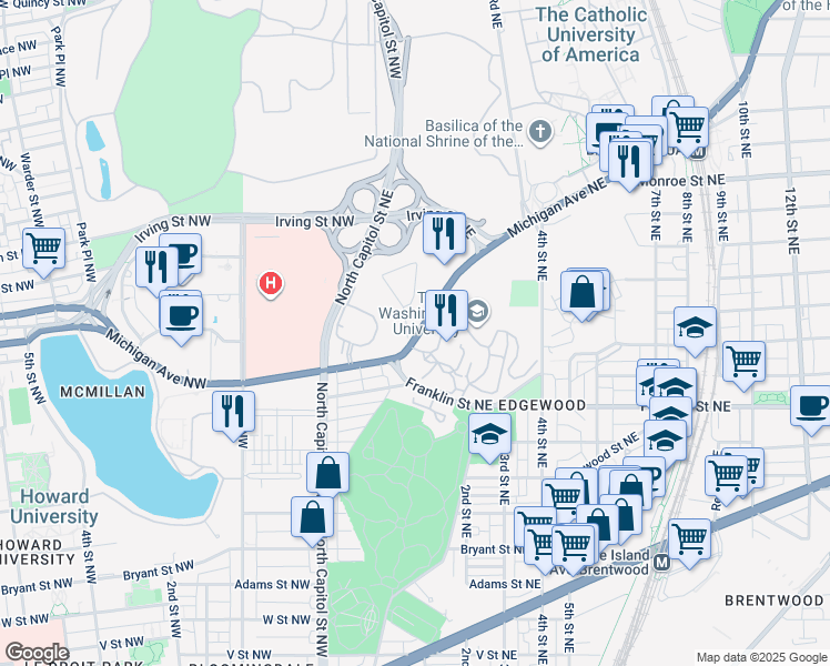 map of restaurants, bars, coffee shops, grocery stores, and more near 101 Independence Avenue Southeast in Washington