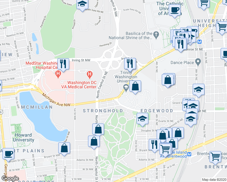 map of restaurants, bars, coffee shops, grocery stores, and more near 101 Independence Avenue Southeast in Washington