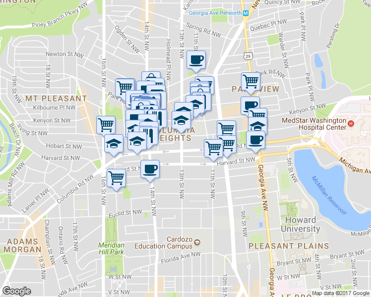map of restaurants, bars, coffee shops, grocery stores, and more near 101 Independence Avenue Southeast in Washington