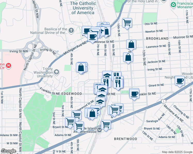 map of restaurants, bars, coffee shops, grocery stores, and more near 101 Independence Avenue Southeast in Washington