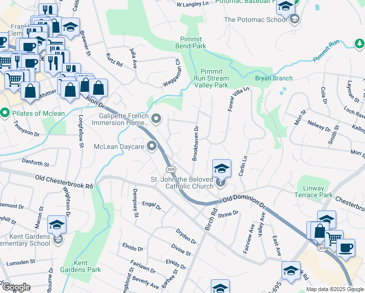 map of restaurants, bars, coffee shops, grocery stores, and more near 1519 Mintwood Drive in McLean