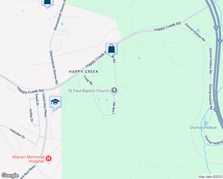 map of restaurants, bars, coffee shops, grocery stores, and more near 661 Loop Road in Front Royal