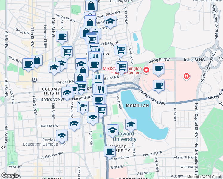 map of restaurants, bars, coffee shops, grocery stores, and more near 101 Independence Avenue Southeast in Washington