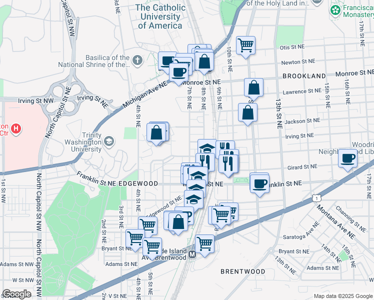 map of restaurants, bars, coffee shops, grocery stores, and more near 101 Independence Avenue Southeast in Washington