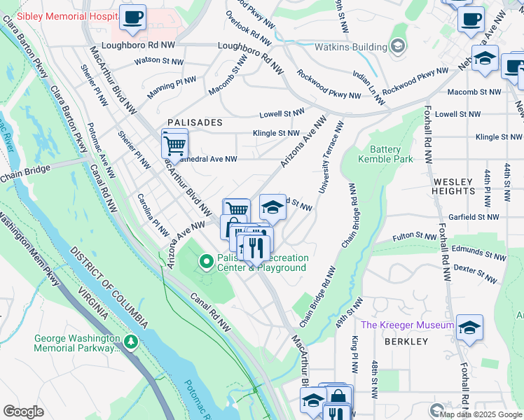 map of restaurants, bars, coffee shops, grocery stores, and more near 2836 Hurst Terrace Northwest in Washington