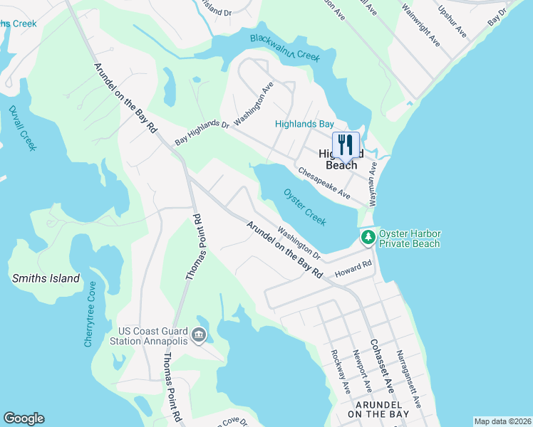 map of restaurants, bars, coffee shops, grocery stores, and more near 1248 Washington Drive in Annapolis
