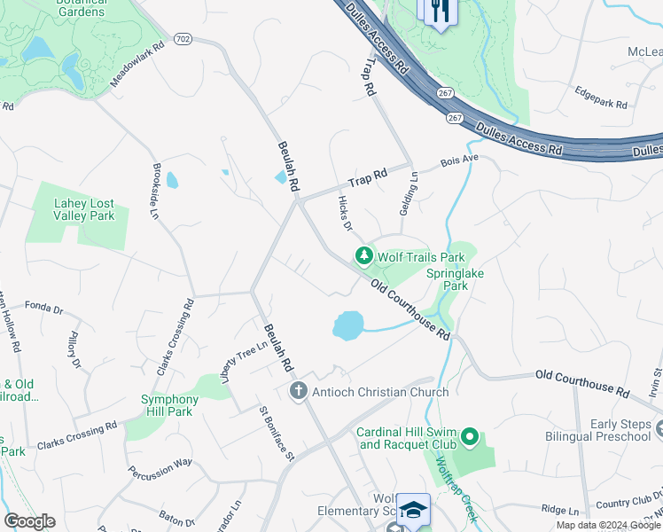 map of restaurants, bars, coffee shops, grocery stores, and more near 9405 Old Courthouse Road in Vienna