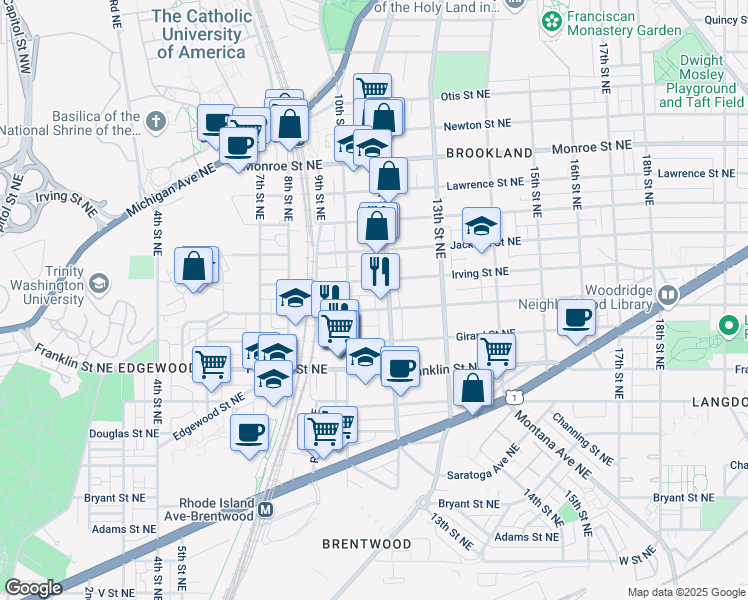 map of restaurants, bars, coffee shops, grocery stores, and more near 101 Independence Avenue Southeast in Washington