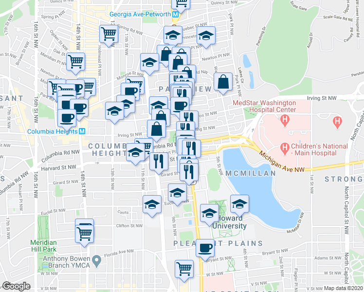 map of restaurants, bars, coffee shops, grocery stores, and more near 101 Independence Avenue Southeast in Washington