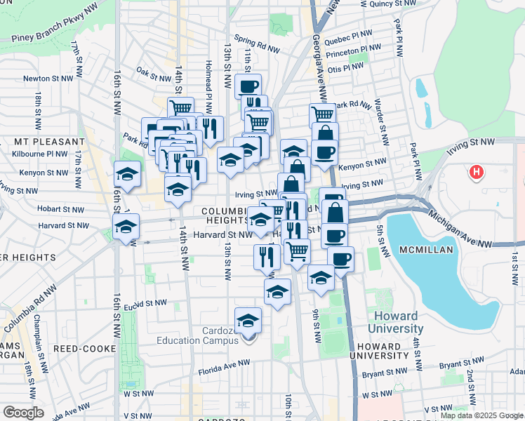 map of restaurants, bars, coffee shops, grocery stores, and more near 101 Independence Avenue Southeast in Washington