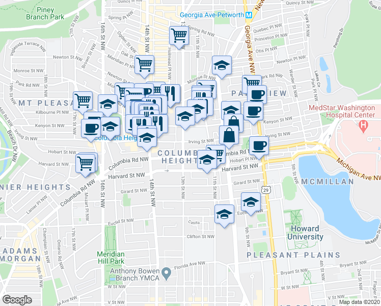 map of restaurants, bars, coffee shops, grocery stores, and more near 101 Independence Avenue Southeast in Washington