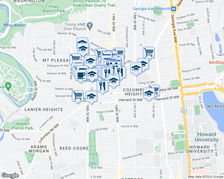 map of restaurants, bars, coffee shops, grocery stores, and more near 101 Independence Avenue Southeast in Washington