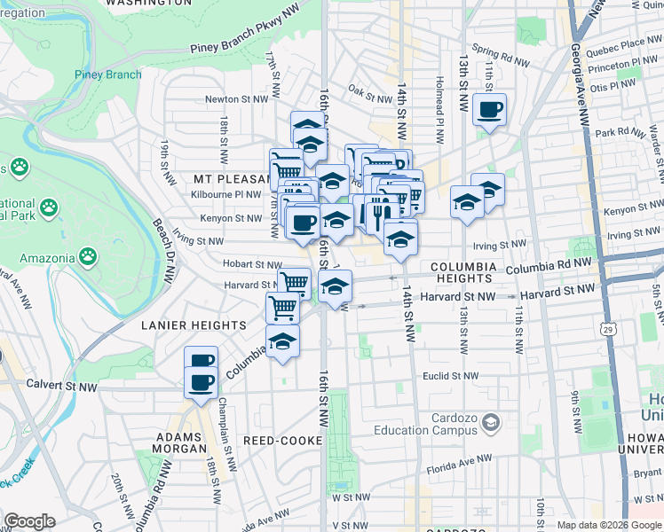 map of restaurants, bars, coffee shops, grocery stores, and more near 101 Independence Avenue Southeast in Washington