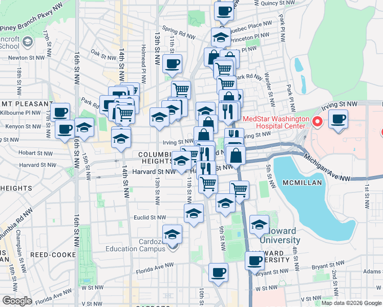 map of restaurants, bars, coffee shops, grocery stores, and more near 101 Independence Avenue Southeast in Washington