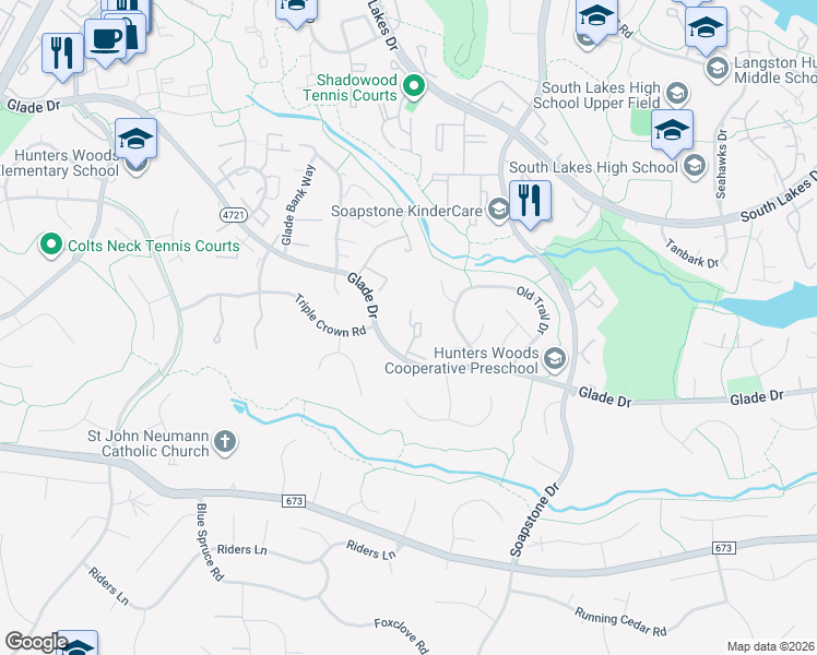 map of restaurants, bars, coffee shops, grocery stores, and more near 2372 Generation Drive in Reston