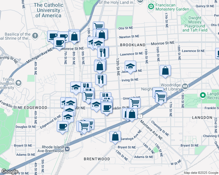 map of restaurants, bars, coffee shops, grocery stores, and more near 101 Independence Avenue Southeast in Washington