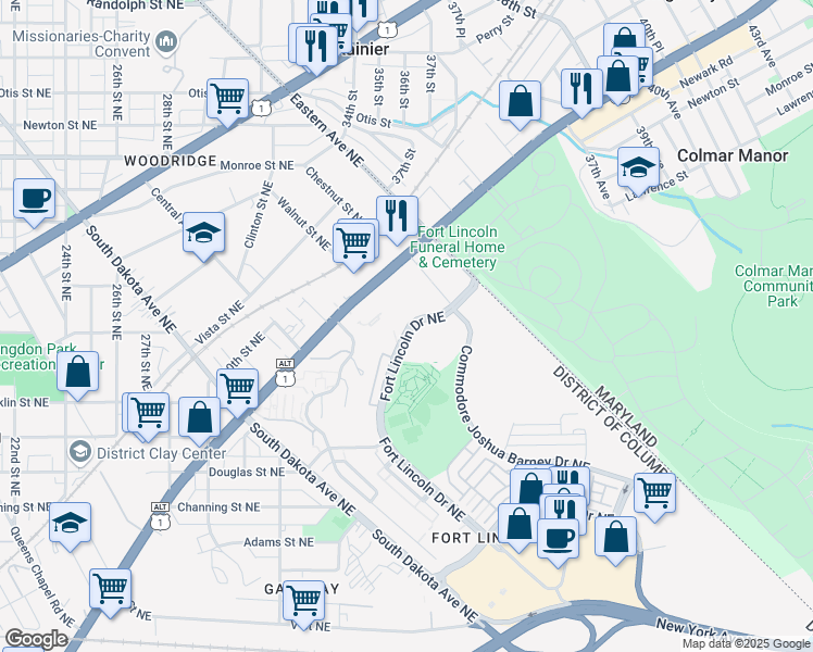 map of restaurants, bars, coffee shops, grocery stores, and more near 3454 Summit Court Northeast in Washington