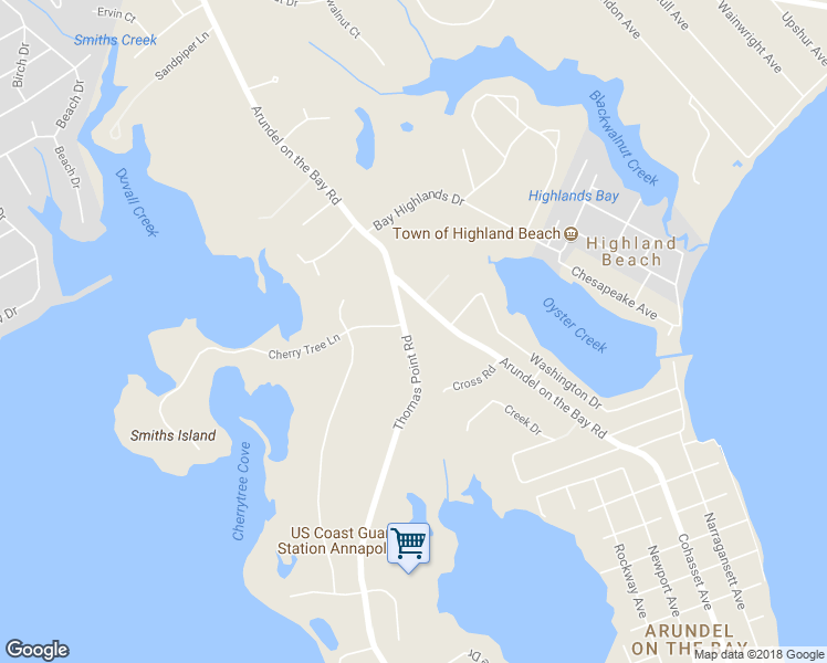 map of restaurants, bars, coffee shops, grocery stores, and more near 3343 Thomas Point Road in Annapolis