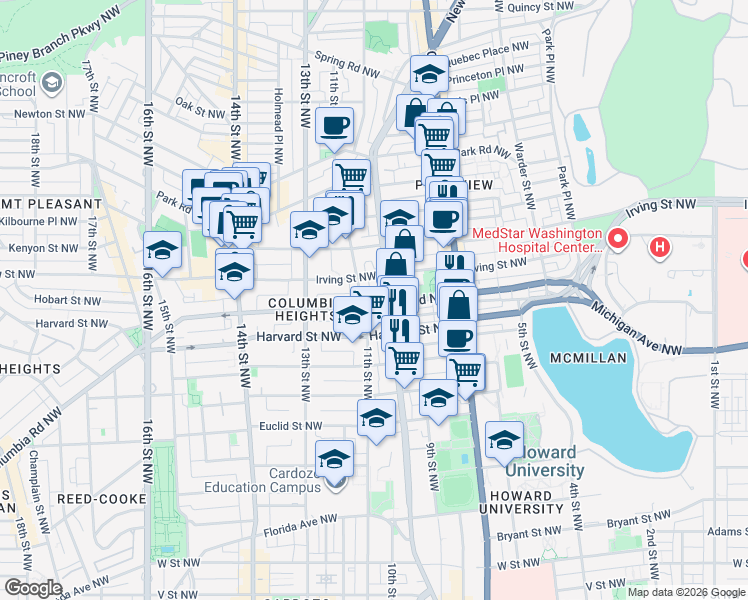 map of restaurants, bars, coffee shops, grocery stores, and more near 101 Independence Avenue Southeast in Washington