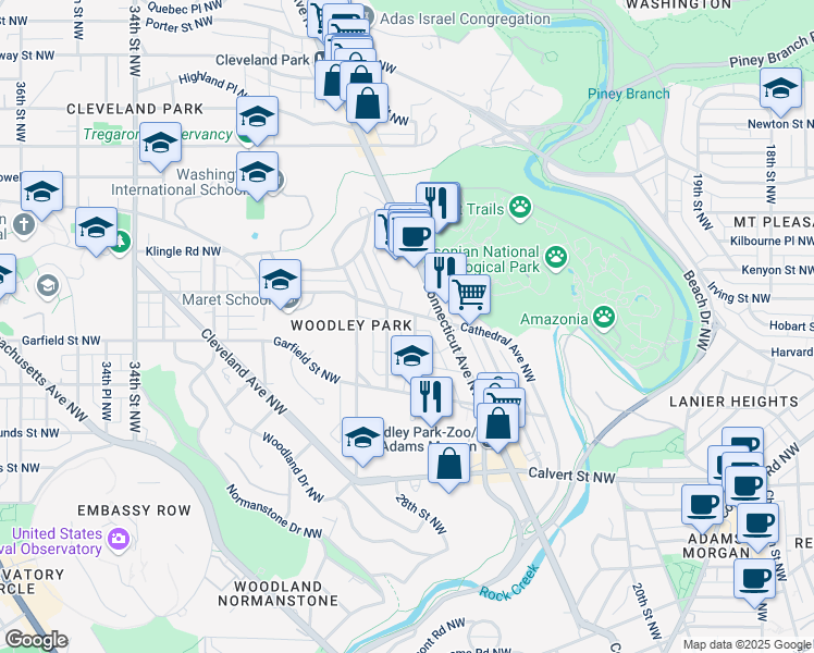 map of restaurants, bars, coffee shops, grocery stores, and more near 2848 27th Street Northwest in Washington