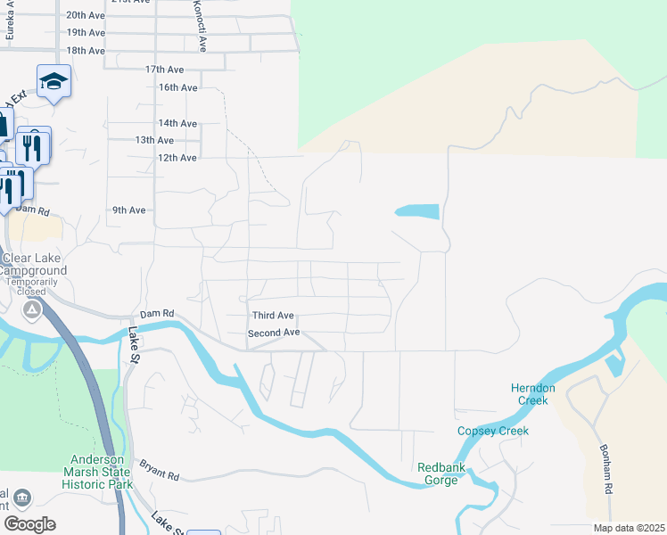 map of restaurants, bars, coffee shops, grocery stores, and more near 16561 6th Avenue in Clearlake