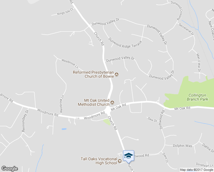 map of restaurants, bars, coffee shops, grocery stores, and more near 2706 Church Road in Bowie