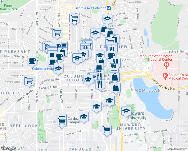 map of restaurants, bars, coffee shops, grocery stores, and more near 101 Independence Avenue Southeast in Washington