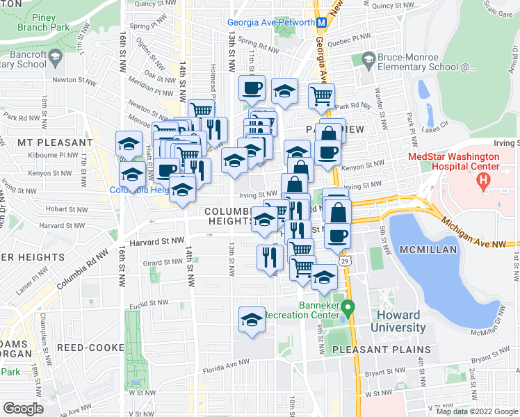 map of restaurants, bars, coffee shops, grocery stores, and more near 101 Independence Avenue Southeast in Washington