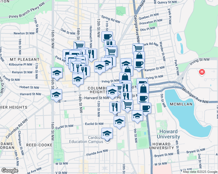 map of restaurants, bars, coffee shops, grocery stores, and more near 101 Independence Avenue Southeast in Washington