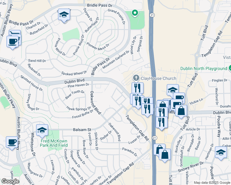 map of restaurants, bars, coffee shops, grocery stores, and more near 5645 Shamrock Heights in Colorado Springs