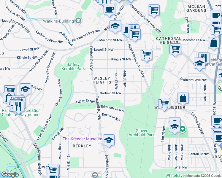 map of restaurants, bars, coffee shops, grocery stores, and more near 2911 45th Street Northwest in Washington