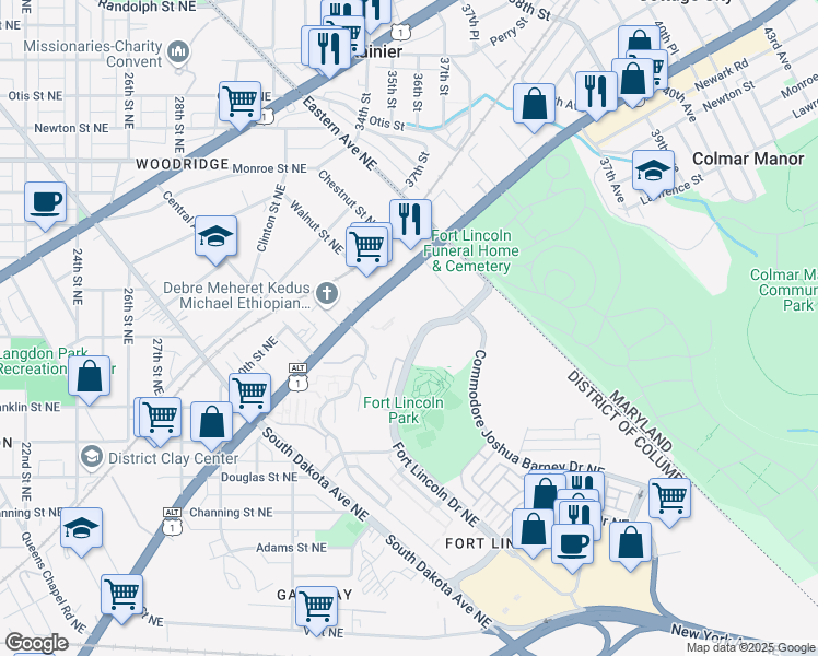 map of restaurants, bars, coffee shops, grocery stores, and more near 3467 Summit Court Northeast in Washington