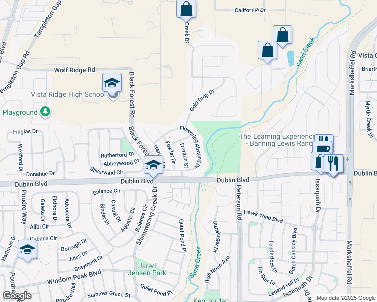 map of restaurants, bars, coffee shops, grocery stores, and more near 6559 Trenton Street in Colorado Springs