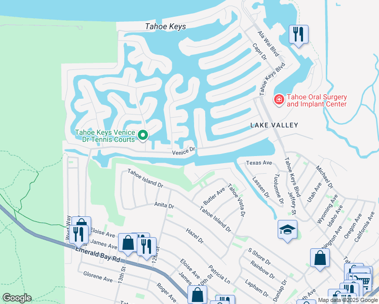 map of restaurants, bars, coffee shops, grocery stores, and more near 2086 Venice Drive in South Lake Tahoe