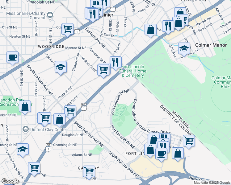 map of restaurants, bars, coffee shops, grocery stores, and more near 3465 Summit Court Northeast in Washington