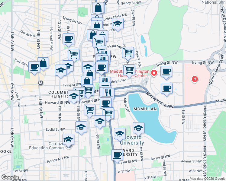 map of restaurants, bars, coffee shops, grocery stores, and more near 101 Independence Avenue Southeast in Washington