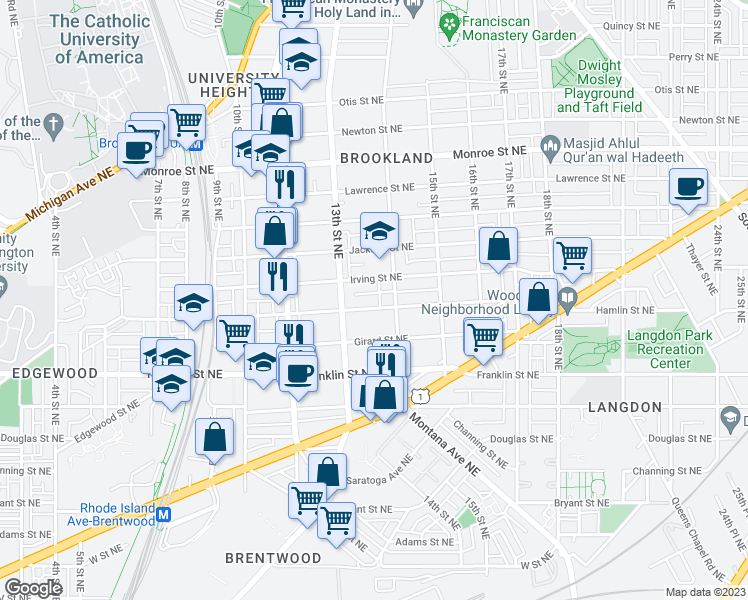map of restaurants, bars, coffee shops, grocery stores, and more near 101 Independence Avenue Southeast in Washington