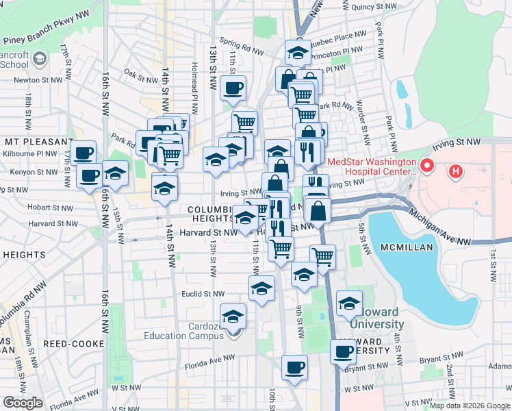 map of restaurants, bars, coffee shops, grocery stores, and more near 101 Independence Avenue Southeast in Washington
