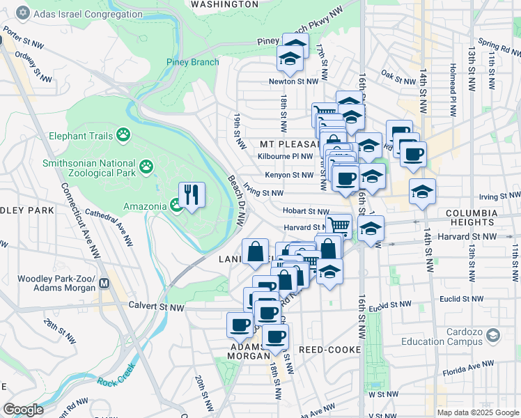 map of restaurants, bars, coffee shops, grocery stores, and more near 101 Independence Avenue Southeast in Washington