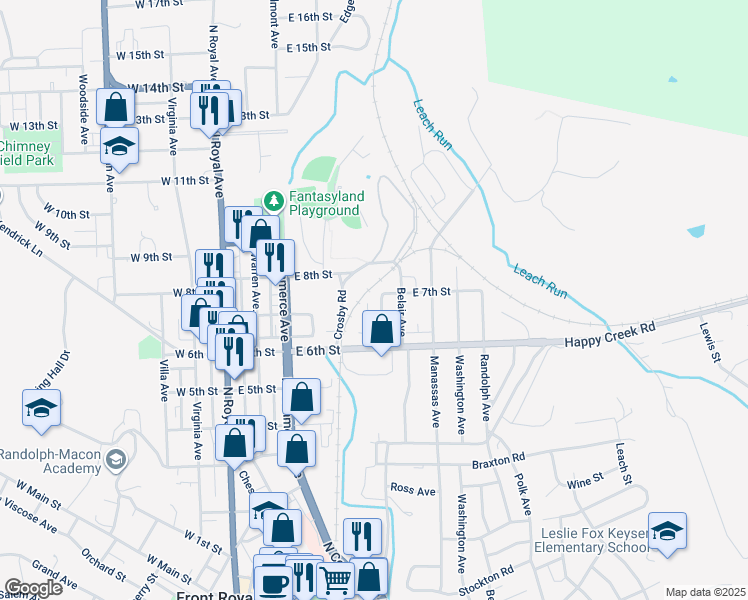 map of restaurants, bars, coffee shops, grocery stores, and more near 710 New Avenue in Front Royal