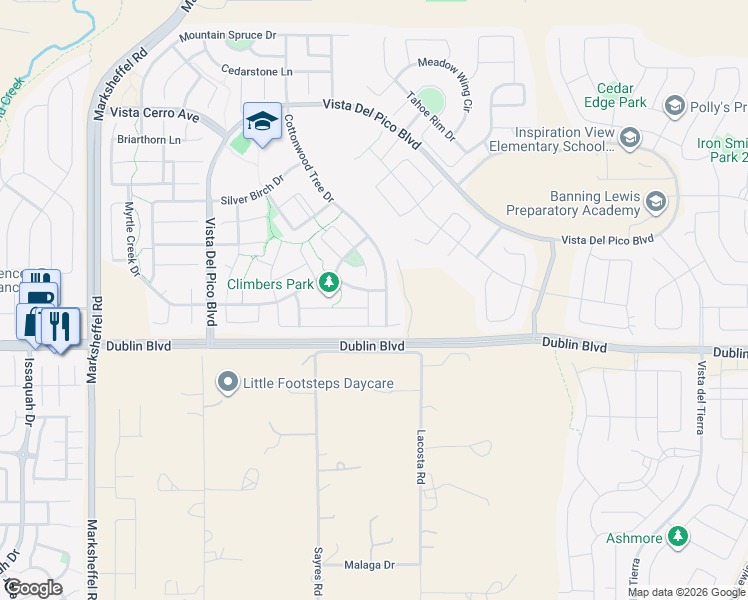 map of restaurants, bars, coffee shops, grocery stores, and more near 6560 Sugarberry Lane in Colorado Springs