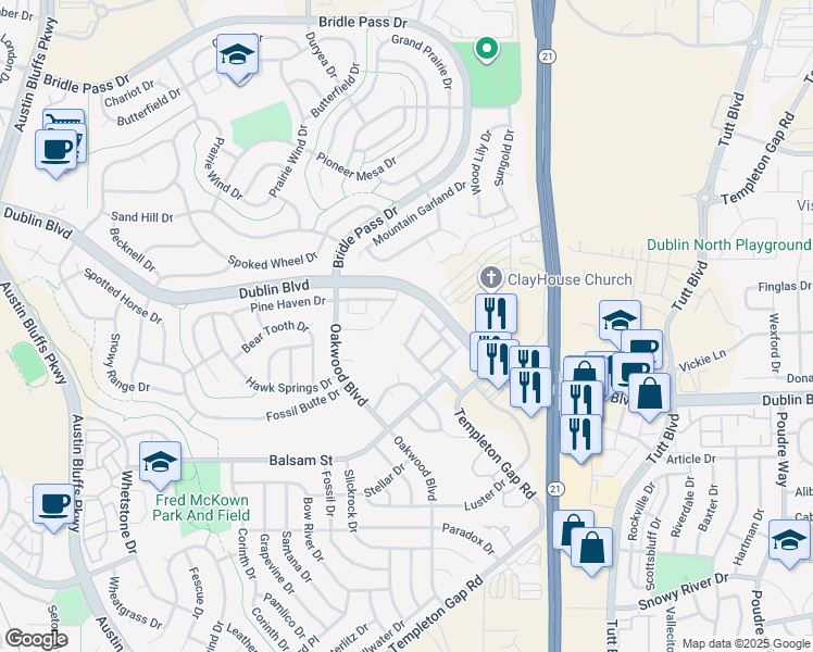 map of restaurants, bars, coffee shops, grocery stores, and more near 5624 Shamrock Heights in Colorado Springs