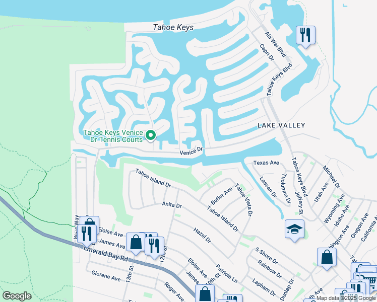 map of restaurants, bars, coffee shops, grocery stores, and more near 2086 Venice Drive in South Lake Tahoe