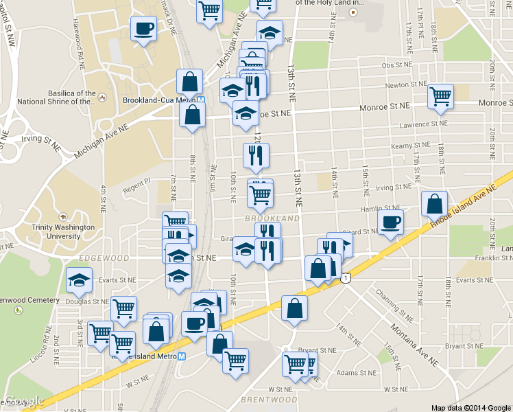 map of restaurants, bars, coffee shops, grocery stores, and more near 101 Independence Avenue Southeast in Washington