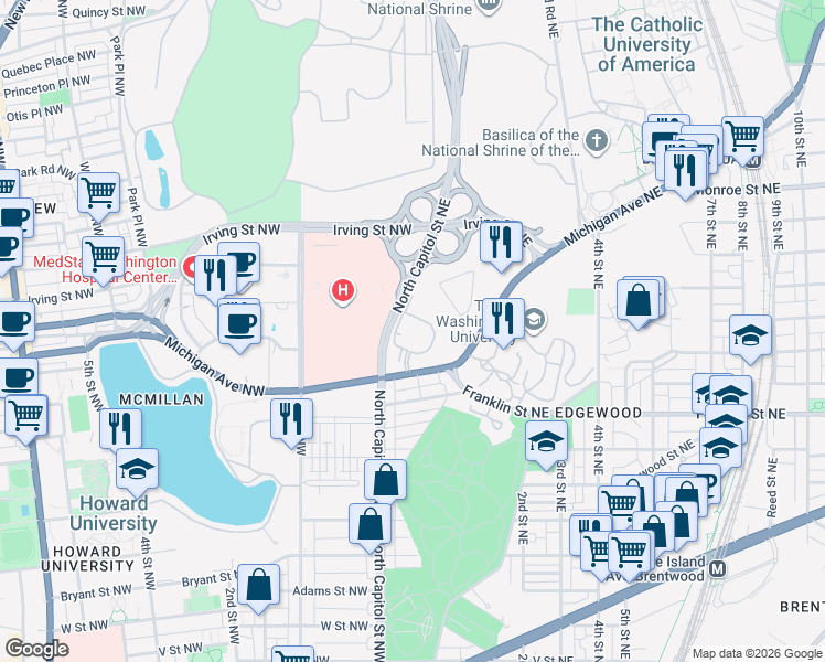 map of restaurants, bars, coffee shops, grocery stores, and more near 101 Independence Avenue Southeast in Washington